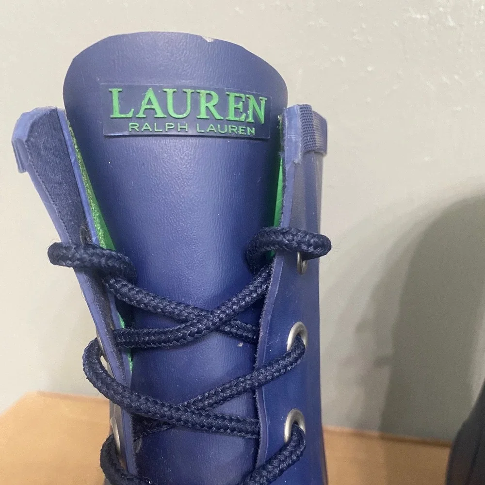 Lauren Ralph Lauren Mikenna-Bo-Ra Navy Blue Rubber Lace Up Rain Boots Womens 6B